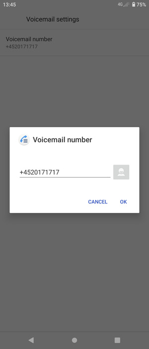 Enter the Voicemail number and select OK