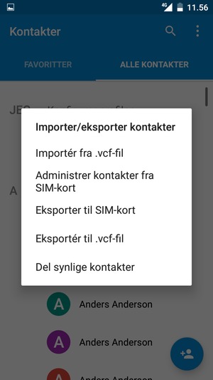 Velg Administrer kontakter fra SIM-kort