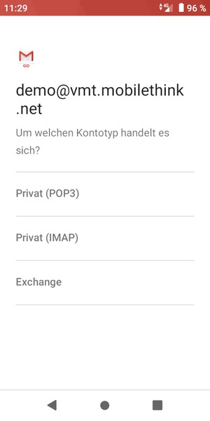 Wählen Sie Privat (POP3) oder Privat (IMAP)