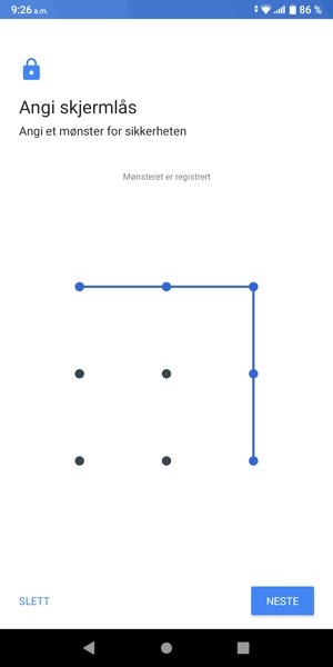 Tegn et opplåsingsmønster og velg NESTE