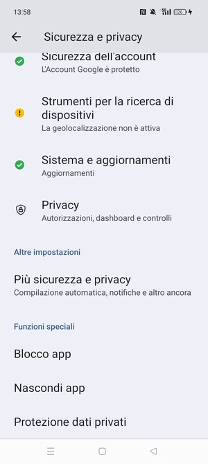 Scorri e seleziona Piú sicurezza e privacy