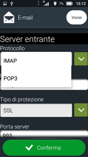 Seleziona IMAP o POP3