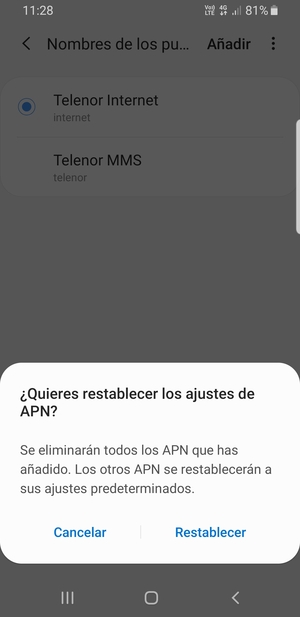 Seleccione Restablecer