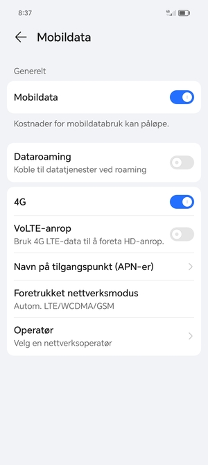For å bytte nettverk hvis det oppstår nettverksproblemer, velg Operatør