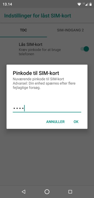 Indtast din Nuværende pinkode til SIM-kort og vælg OK