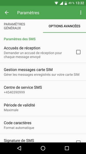 Sélectionnez Centre de service SMS