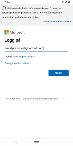 Skriv inn e-postadresse og velg Neste