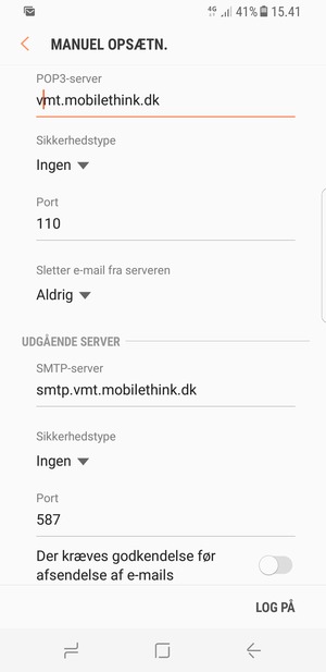 Slå Der kræves godkendelse før afsendelse af e-mails fra og vælg LOG PÅ