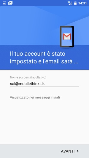 Scegli un nome per il tuo account e seleziona AVANTI