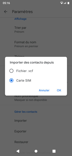 Sélectionnez Carte SIM et sélectionnez OK