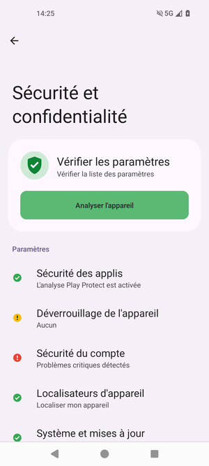 Pour activer votre écran de verrouillage, allez dans le menu Sécurité et confidentialité et sélectionnez Déverrouillage de l'appareil