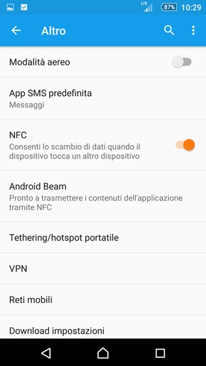 Seleziona Tethering/hotspot portatile