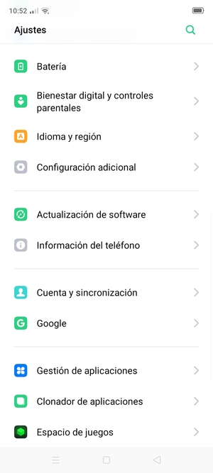 Desplácese y seleccione Cuenta y sincronización