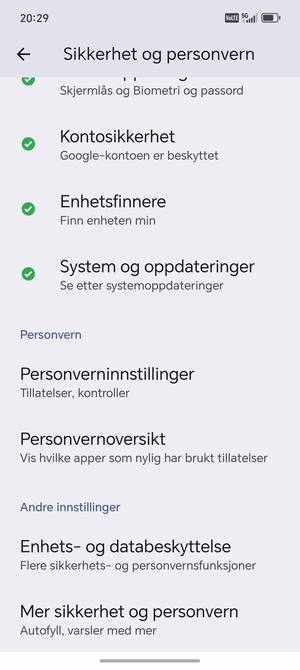 Bla til og velg Mer sikkerhet og personvern