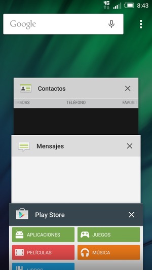 Seleccione el icono X para cerrar todas las aplicaciones en ejecución