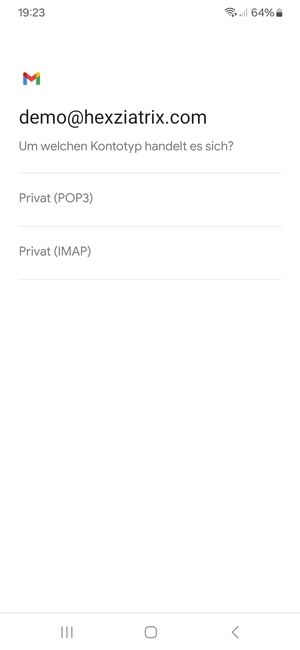 Wählen Sie Privat (POP3) oder Privat (IMAP)