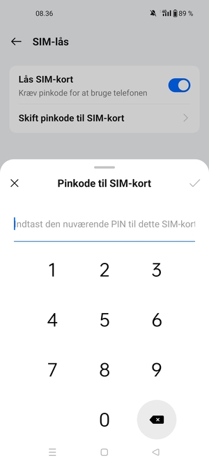 Indtast din Nuværende pinkode til SIM-kort og vælg OK
