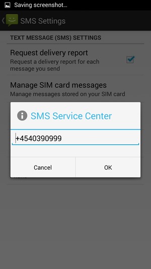 Enter the SMS Service Center number and select OK