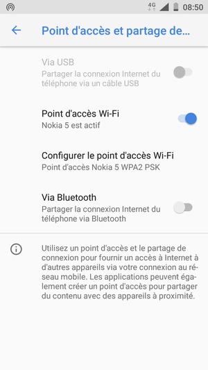 Votre téléphone est maintenant configuré pour être utilisé comme modem