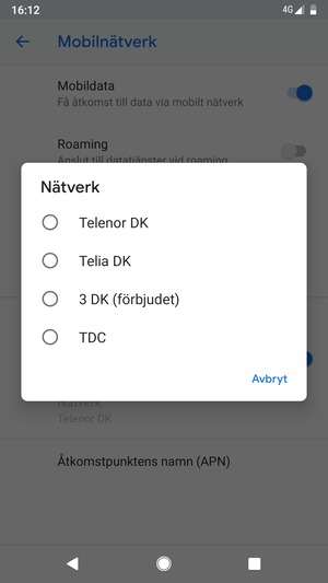 Välj en nätverksoperatör från listan
