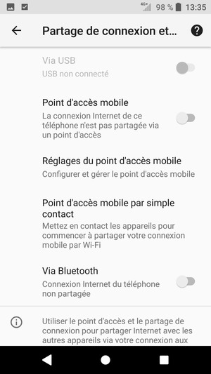Sélectionnez Réglages du point d'accès mobile