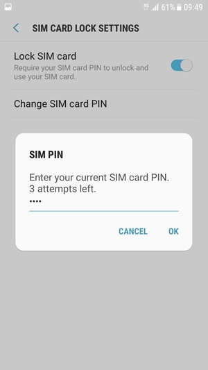 Enter your Current SIM card PIN and select OK