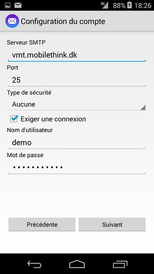 Saisissez l'adresse du serveur sortant