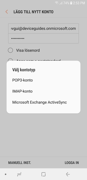 Välj Microsoft Exchange ActiveSync