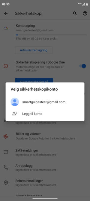 Velg sikkerhetskopi-kontoen din
