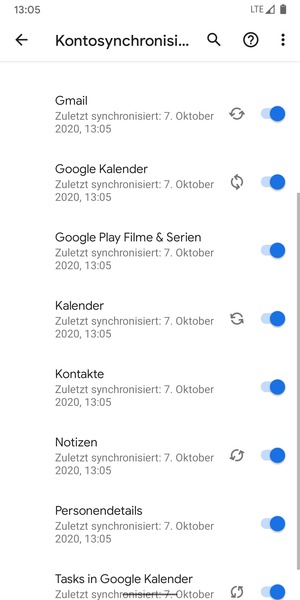 Stellen Sie sicher, dass Kontakte ausgewählt ist