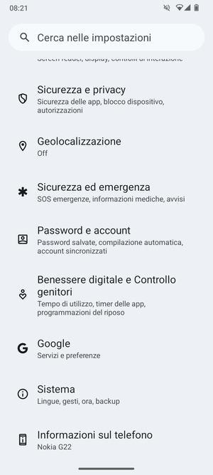 Scorri e seleziona Sicurezza e privacy