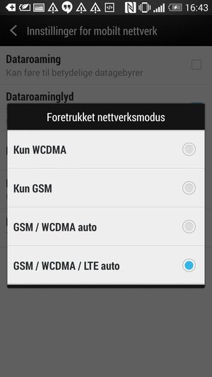 Velg Kun GSM for å aktivere 2G