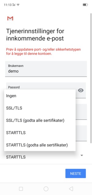 Velg Ingen og NESTE