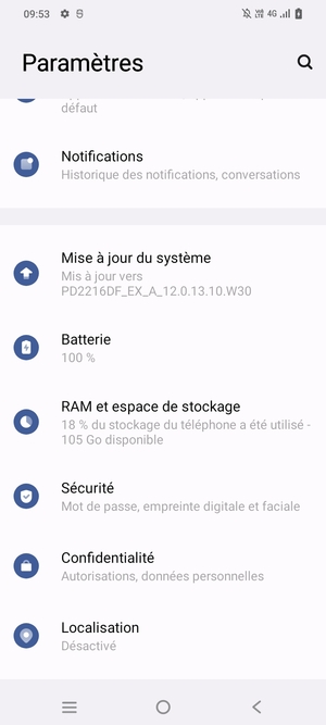 Faites défiler et sélectionnez Mise à jour du système