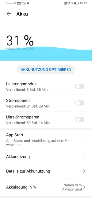 Schalten Sie Stromsparen ein