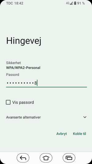 Skriv inn Wi-Fi-passord og velg Koble til