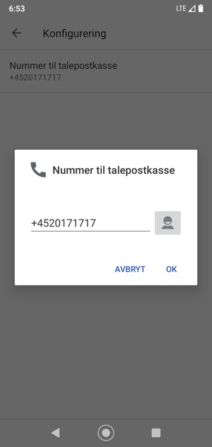 Skriv inn Nummer til talepostkasse og velg OK