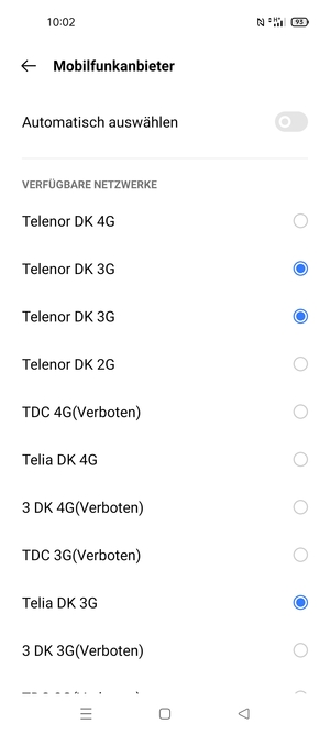 Wählen Sie einen Netzbetreiber von der Liste