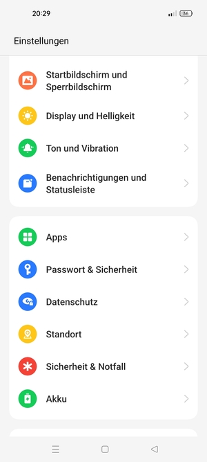 Scrollen Sie und wählen Sie Passwort & Sicherheit