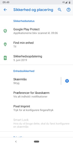 For at aktivere din skærmlås, gå til menuen Sikkerhed og placering og vælg Skærmlås
