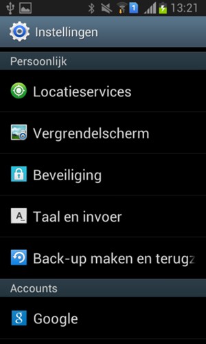 Scroll naar en selecteer Google