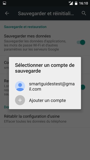 Sélectionnez votre compte de sauvegarde
