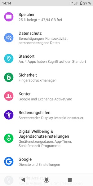 Gehen Sie zurück zum Einstellungen Menü und wählen Sie Konten