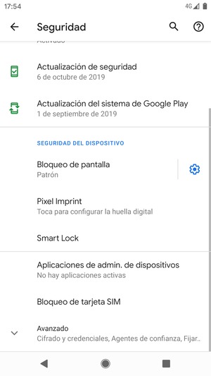 Seleccione Bloqueo de tarjeta SIM