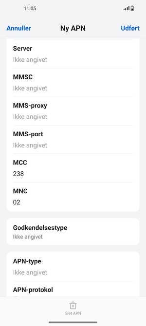 Scroll ned og indtast MMS-oplysninger
