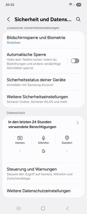 Scrollen Sie und wählen Sie Weitere Sicherheitseinstellungen