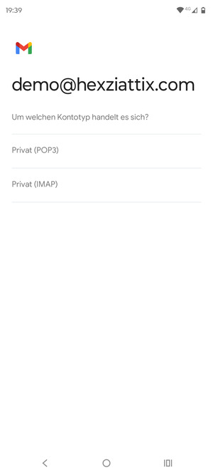 Wählen Sie Privat (POP3) oder Privat (IMAP)