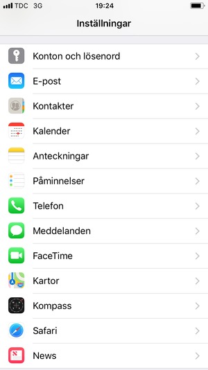 För att byta SIM-kortets PIN, återgå till Inställningar-menyn, scroll till och välj Telefon