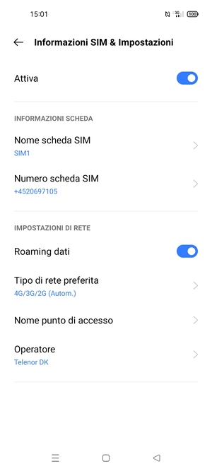 Attiva o disattiva Roaming dati