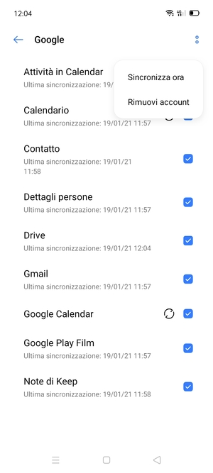 Seleziona Sincronizza ora
